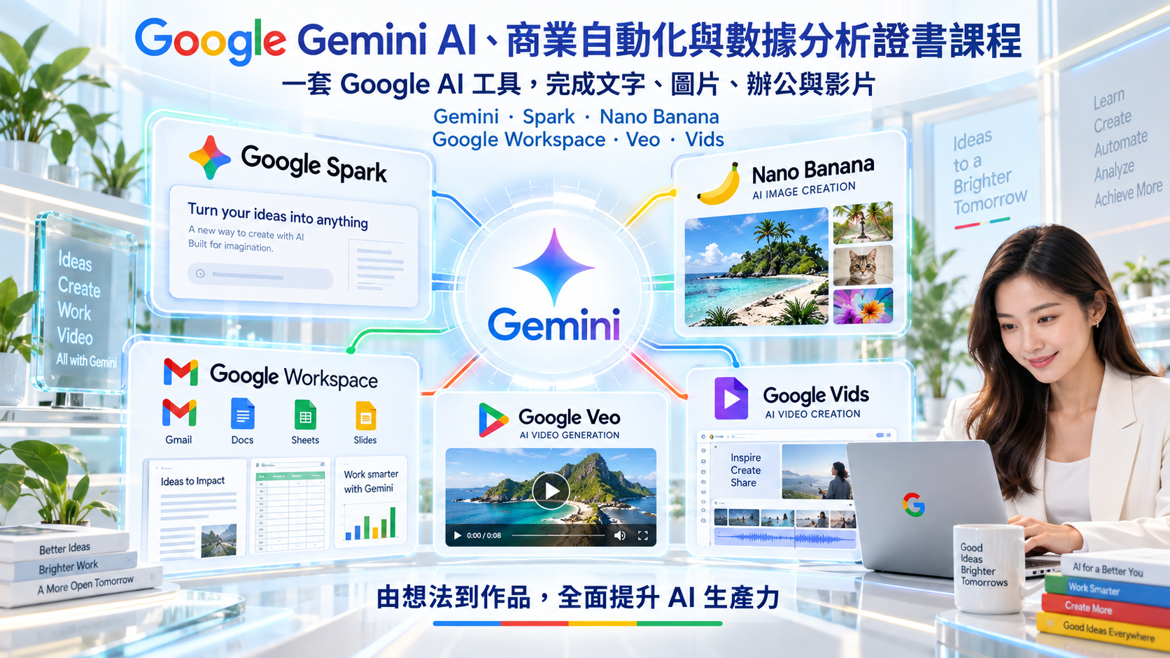 Google Gemini、Spark、Nano Banana、Workspace、Veo 及 Vids AI 工具課程