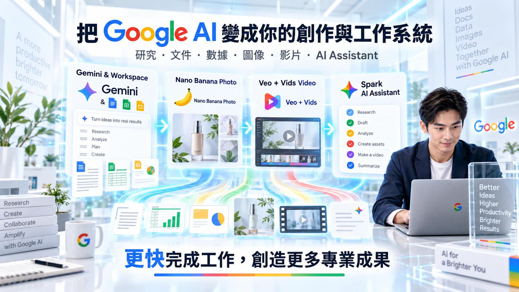 Google Gemini AI 研究、文件、數據、圖像、影片及智能助理工作流程